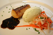 Photo  C. Saenkhamlue & Co KB --- Pike-perch with soy- and sesame sauce, root vegetable salad and wasabi sherbet